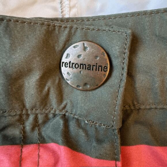 Retromarine Men's Double Color Block Swim Trunk Board Shorts Olive White Size 36 - Picture 4 of 8